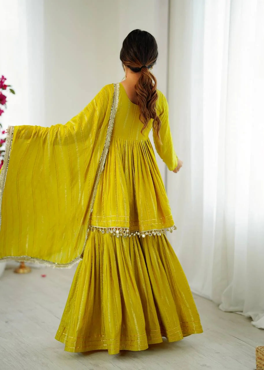 Mal Chanderi Sharara Set with Real Mirror and Handwork