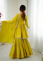 Mal Chanderi Sharara Set with Real Mirror and Handwork