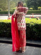 Pure Natural Crepe Digital Print Suit with Embroidery & Mirror Work