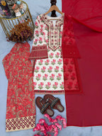 Pure Natural Crepe Digital Print Suit with Embroidery & Mirror Work