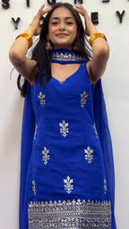 Elegant Faux Georgette Threadâ€“Sequence Plazzo Set with Dupatta