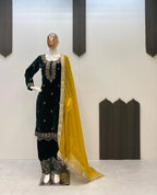 Velvet Sequin Embroidered Suit Set with Moti Lace Dupatta