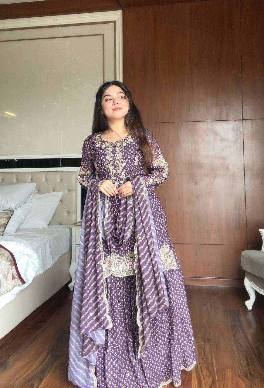 Lavender Chinon Charm – Exclusive Sharara Suit with Dupatta