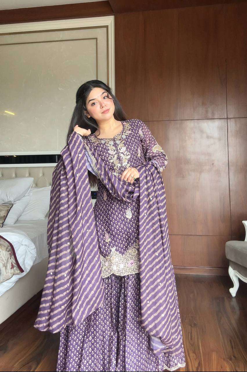 Lavender Chinon Charm – Exclusive Sharara Suit with Dupatta