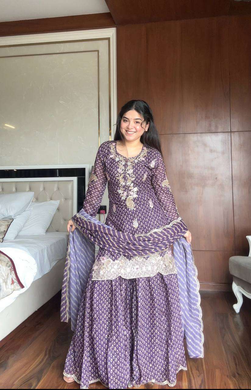 Lavender Chinon Charm – Exclusive Sharara Suit with Dupatta