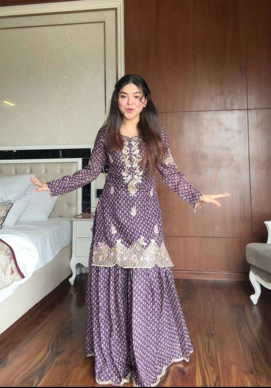 Lavender Chinon Charm – Exclusive Sharara Suit with Dupatta
