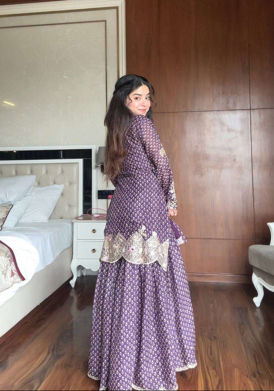 Lavender Chinon Charm – Exclusive Sharara Suit with Dupatta
