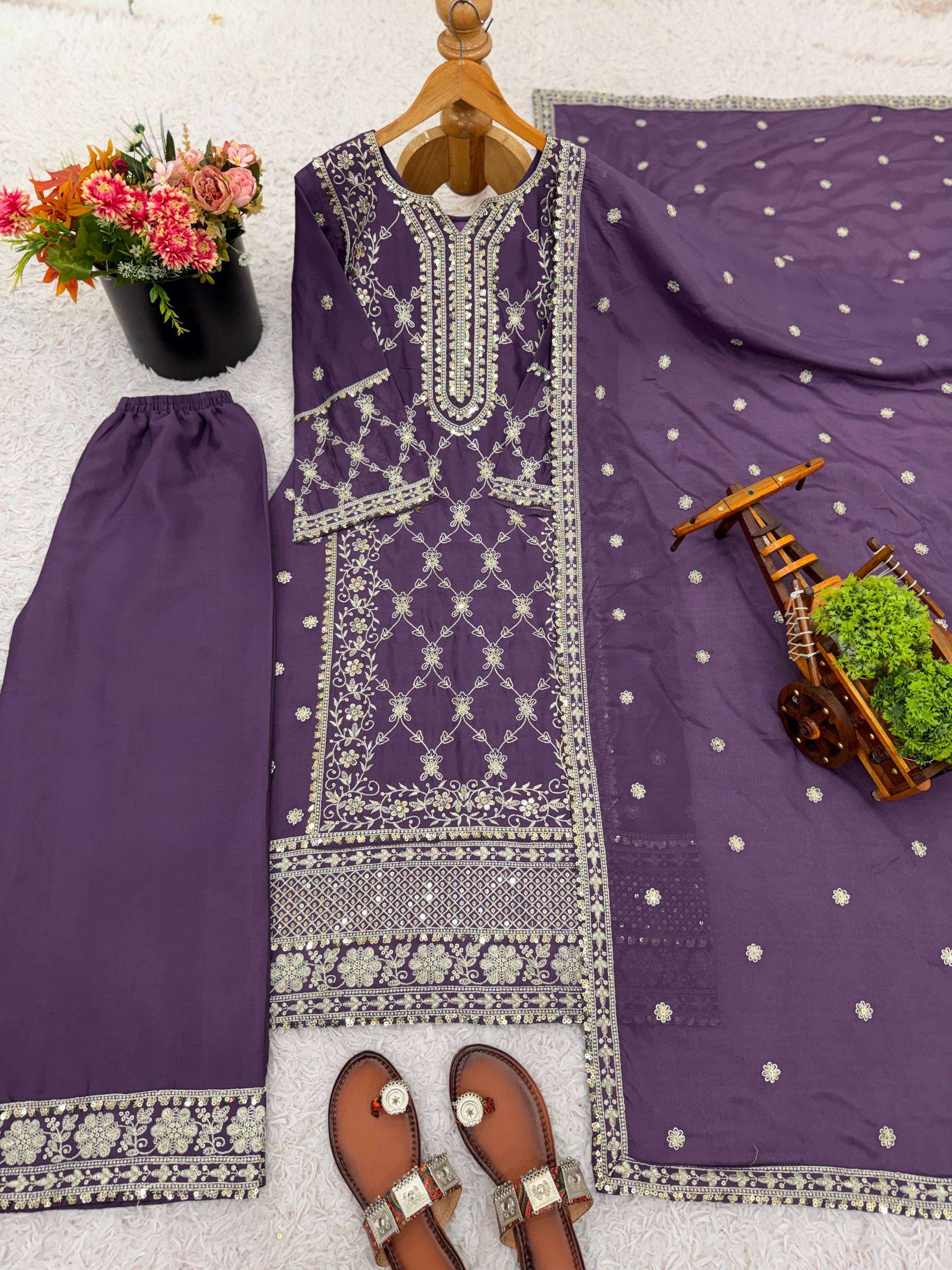 Heavy Sequence Chinnon Set with Dupatta