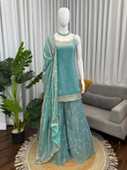 Modern Ethnic Elegance: Fendy Silk Top Palazzo Set with Detailed Dupatta