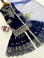 Premium Velvet Sharara Set with Dori, Sequin & Pearl Work