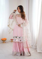 Baby Pink Mirror Work Sharara Set with Net Dupatta