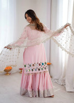 Baby Pink Mirror Work Sharara Set with Net Dupatta