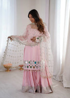 Baby Pink Mirror Work Sharara Set with Net Dupatta