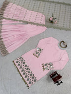 Baby Pink Mirror Work Sharara Set with Net Dupatta