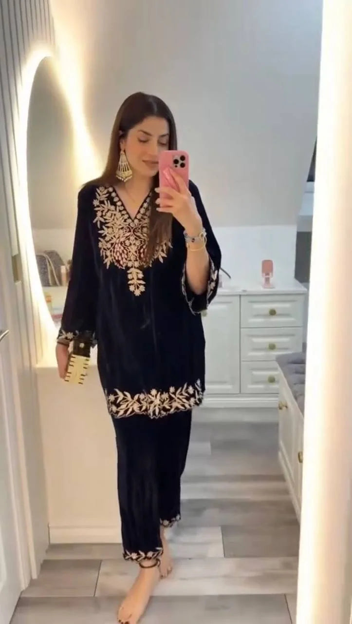 Designer Velvet Top & Plazzo Set with Heavy Sequence Work