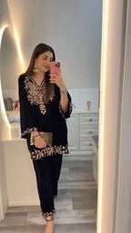 Designer Velvet Top & Plazzo Set with Heavy Sequence Work