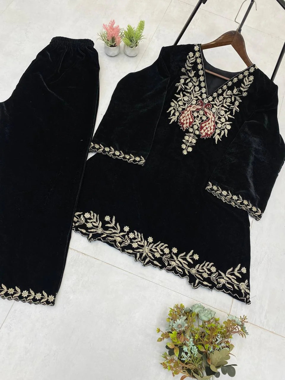 Designer Velvet Top & Plazzo Set with Heavy Sequence Work