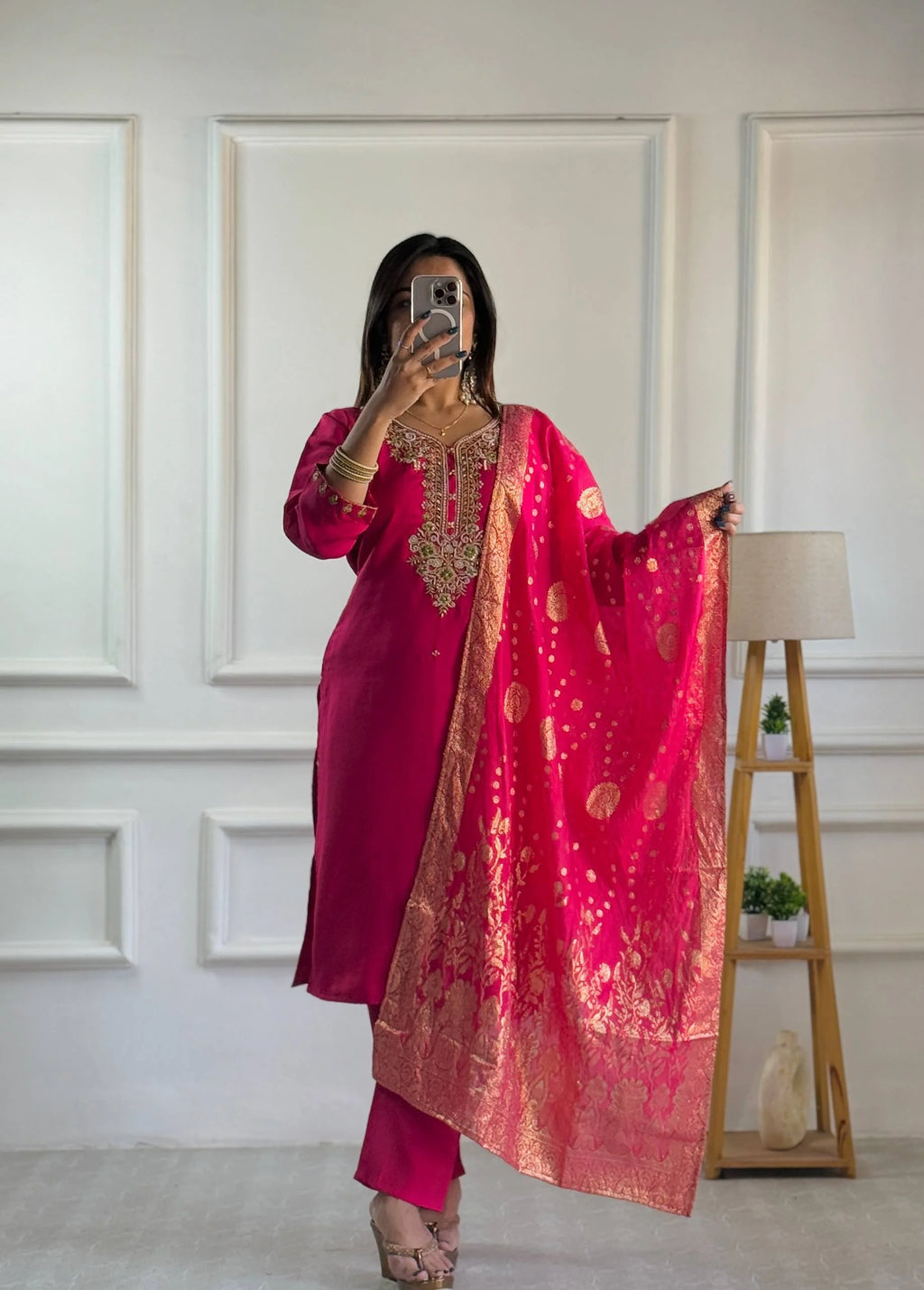 Pure Roman Silk Top & Bottom With Heavy Work & Jacquard Dupatta