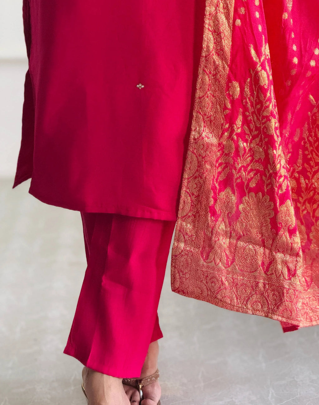 Pure Roman Silk Top & Bottom With Heavy Work & Jacquard Dupatta