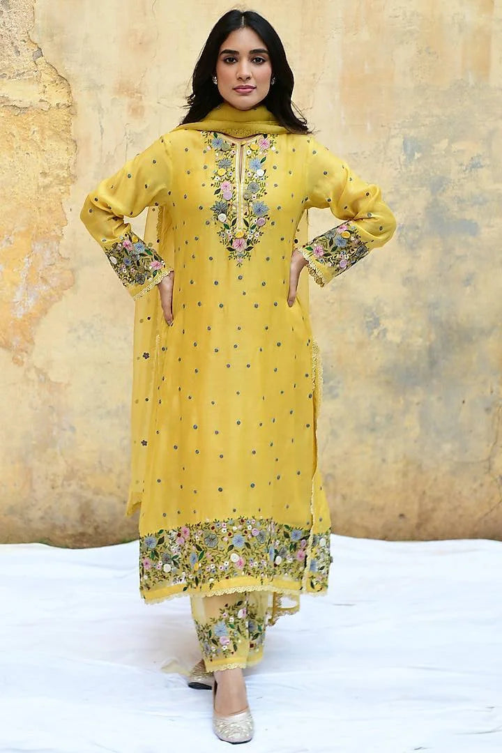 Premium Faux Georgette Embroidery Set with Top, Pant & Dupatta