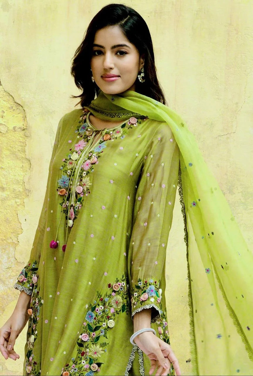 Festive Faux Georgette Embroidery Suit With Lace Dupatta