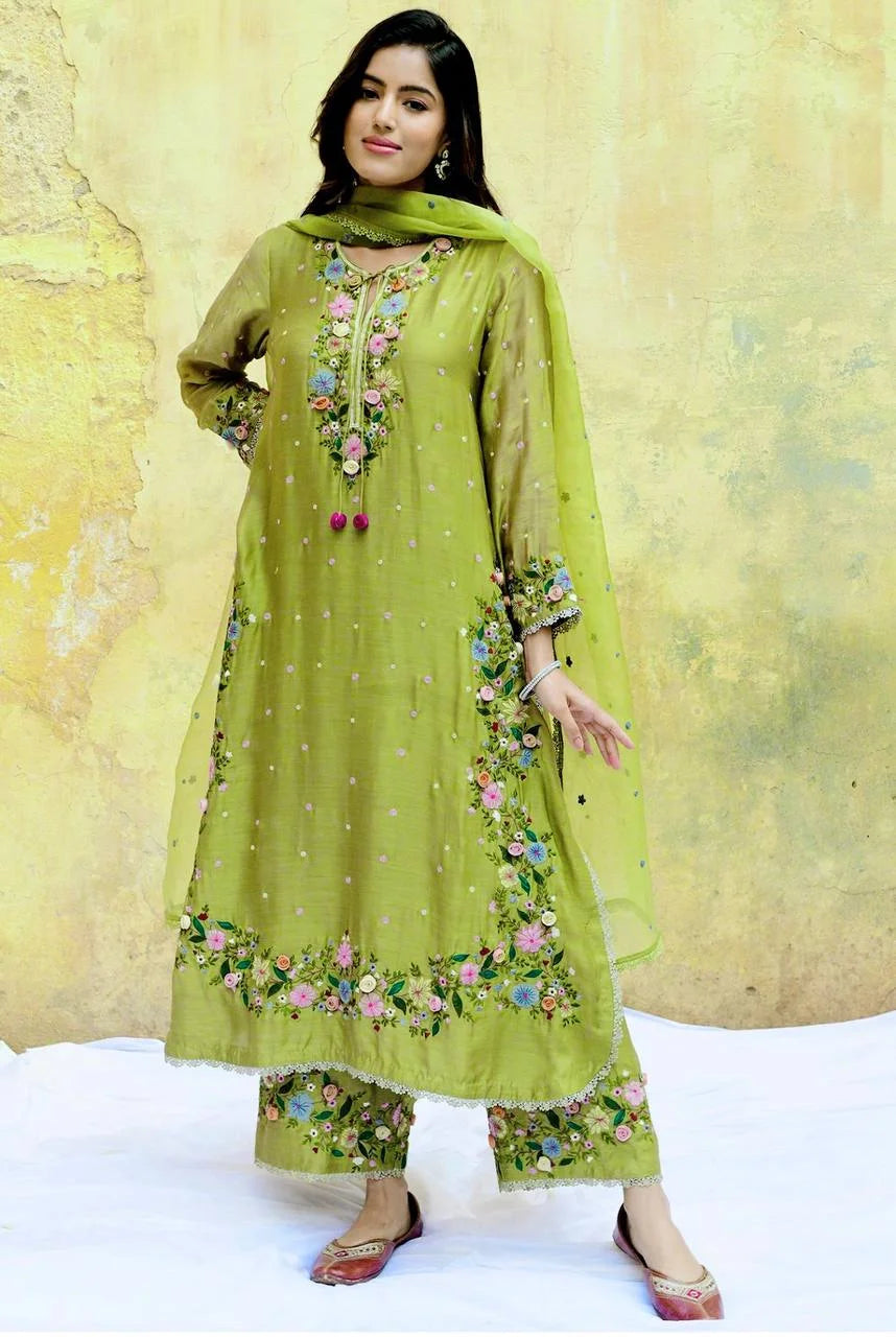Festive Faux Georgette Embroidery Suit With Lace Dupatta