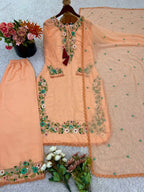 Premium Partywear Georgette Suit Set with Top, Plazzo & Dupatta