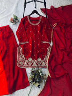 Designer Eid Wear: Royal Red Top Palazzo & Dupatta Set