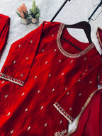 Designer Eid Wear: Royal Red Top Palazzo & Dupatta Set
