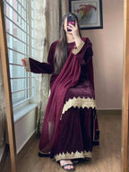 Elegant Velvet Embroidered Co-Ord Set with Georgette Dupatta