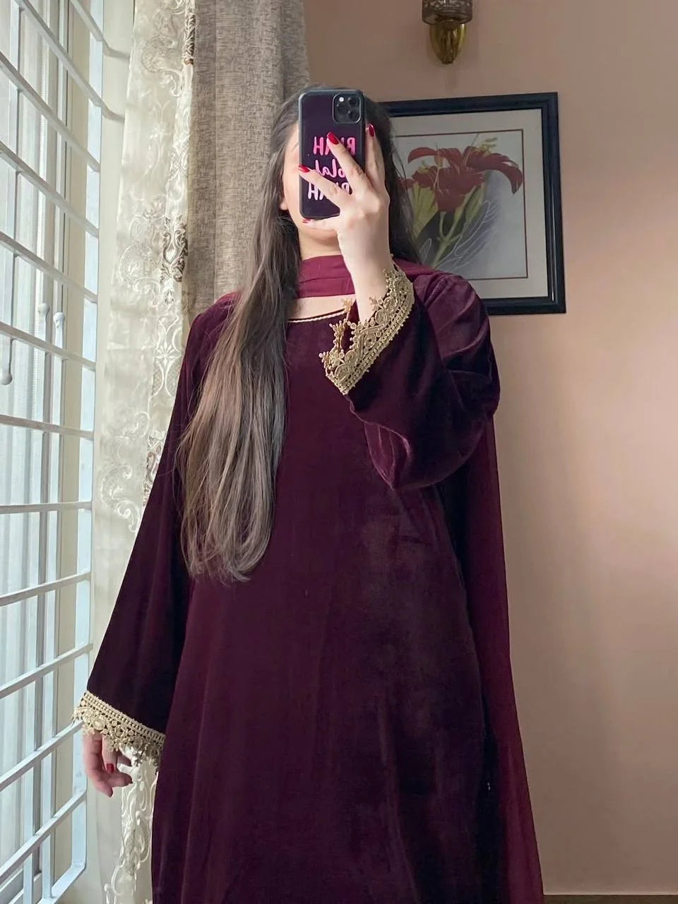 Elegant Velvet Embroidered Co-Ord Set with Georgette Dupatta