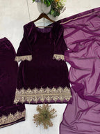 Elegant Velvet Embroidered Co-Ord Set with Georgette Dupatta