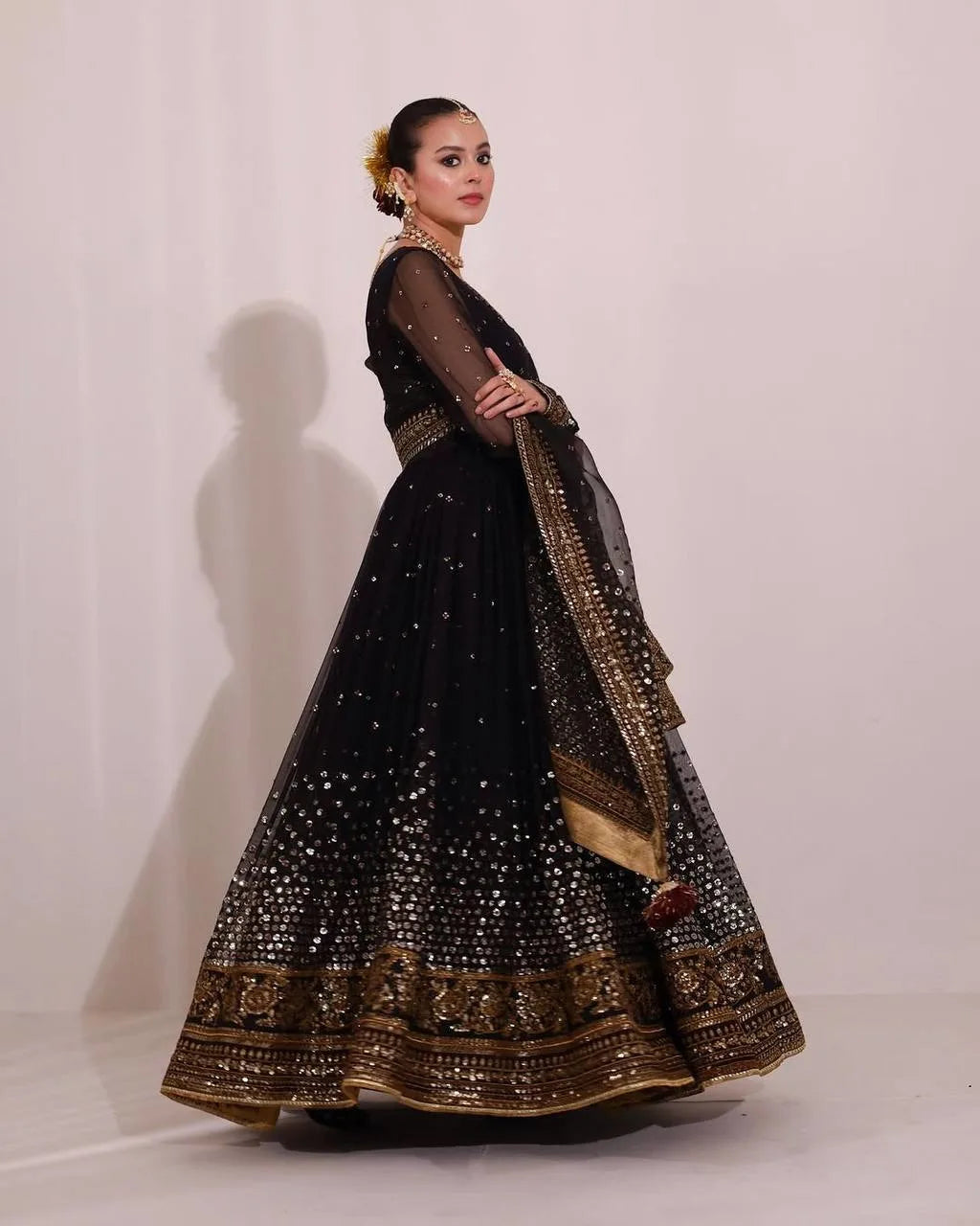 Premium Elegance: Butterfly Net Anarkali Set with Fine Thread & Sequence
