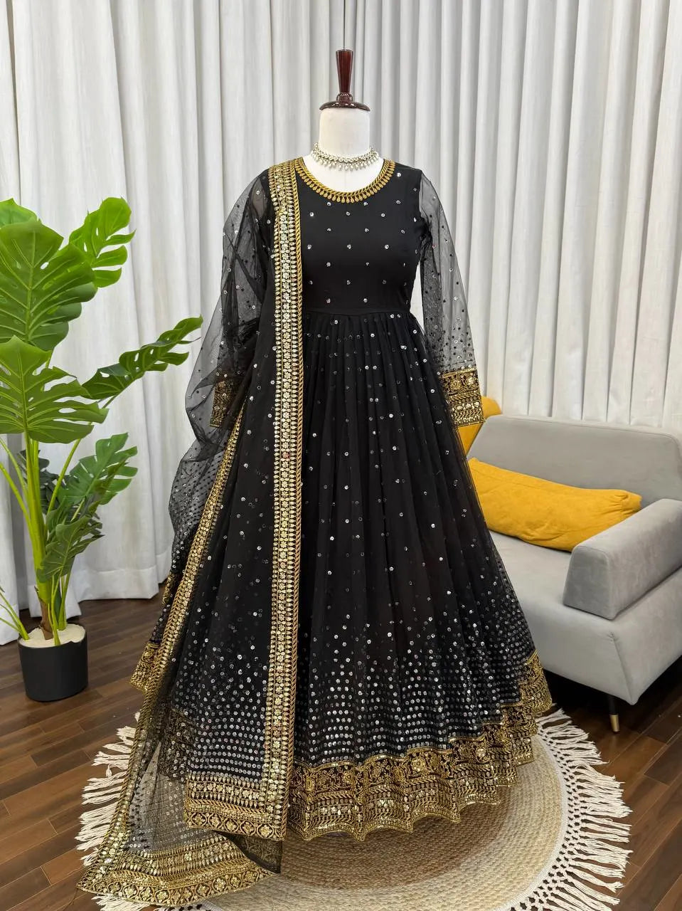Premium Elegance: Butterfly Net Anarkali Set with Fine Thread & Sequence