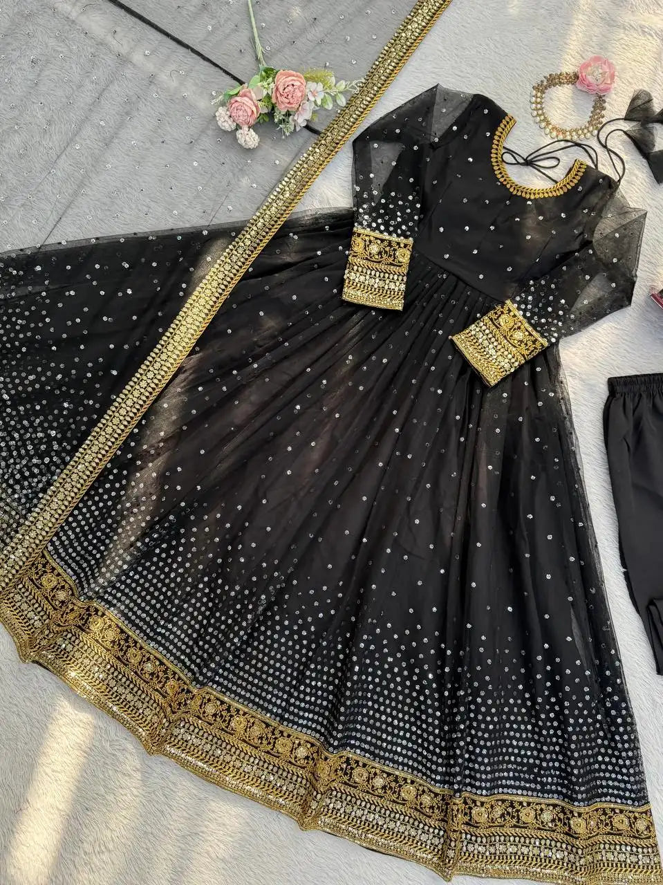 Premium Elegance: Butterfly Net Anarkali Set with Fine Thread & Sequence