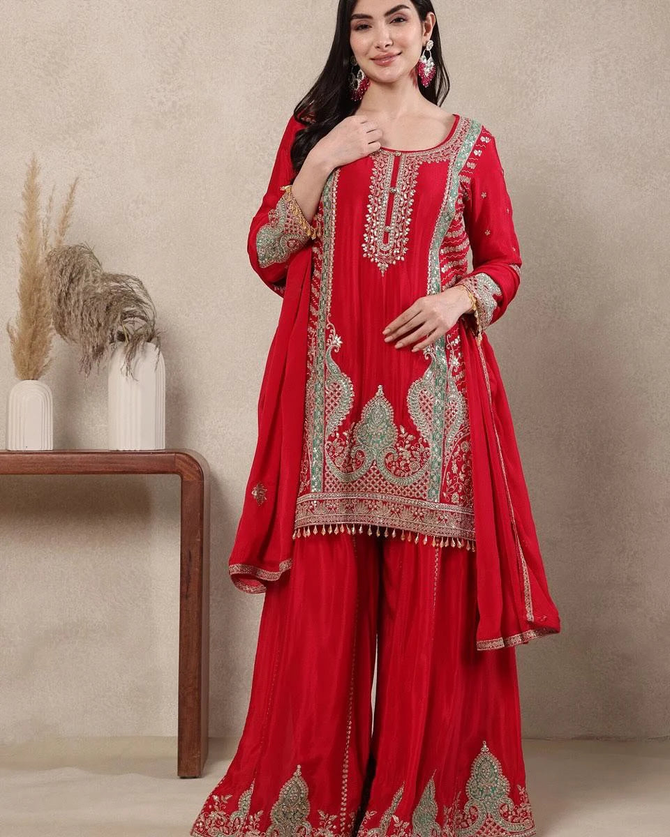 Stunning Designer Sharara Suit with Intricate Embroidery Work