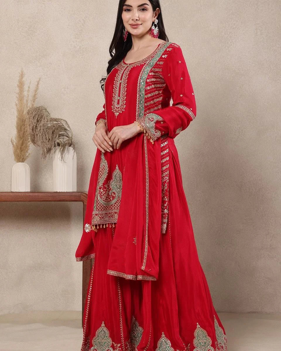 Stunning Designer Sharara Suit with Intricate Embroidery Work