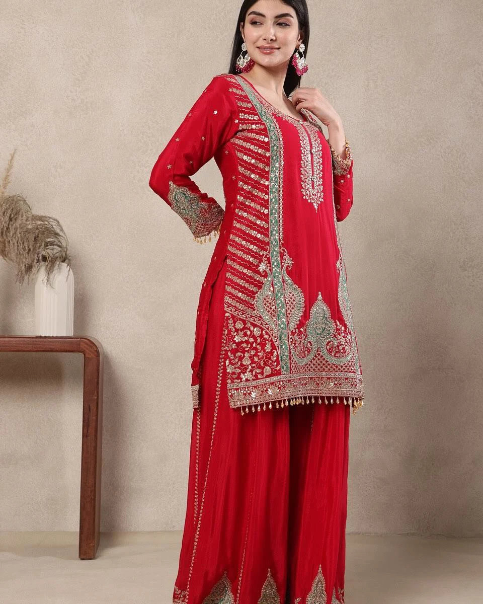 Stunning Designer Sharara Suit with Intricate Embroidery Work