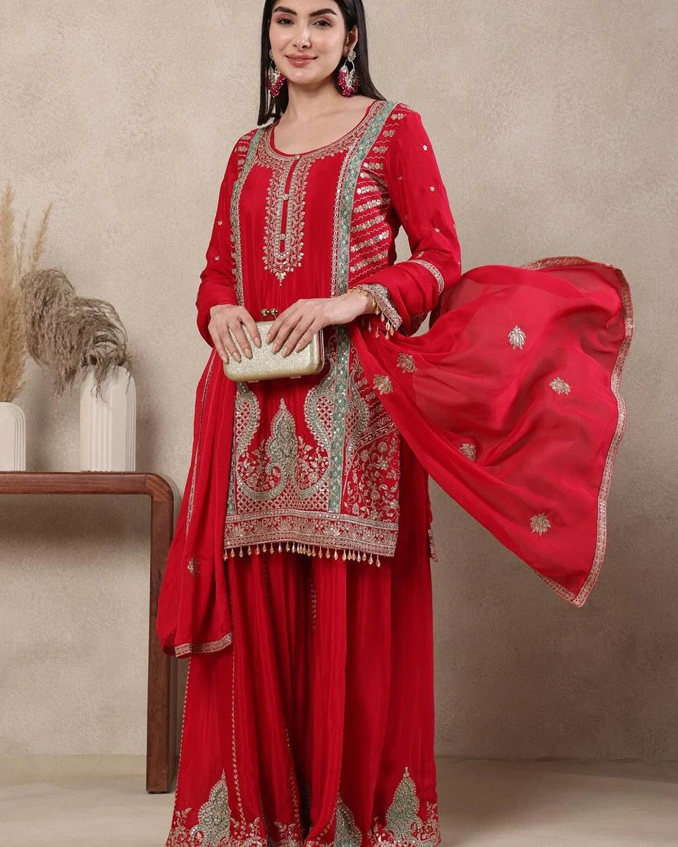 Stunning Designer Sharara Suit with Intricate Embroidery Work