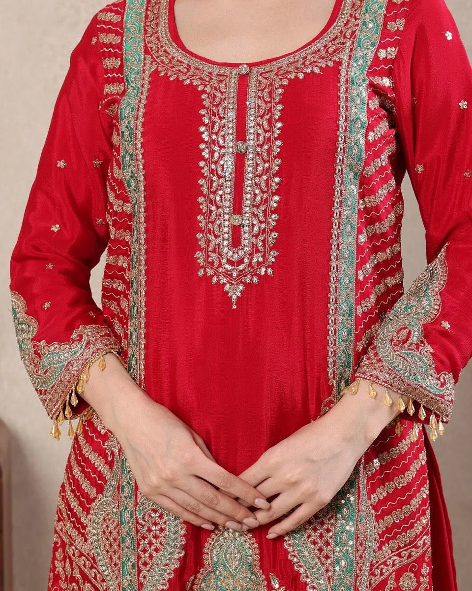 Stunning Designer Sharara Suit with Intricate Embroidery Work