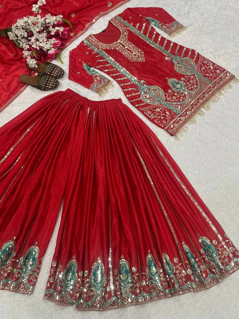 Stunning Designer Sharara Suit with Intricate Embroidery Work