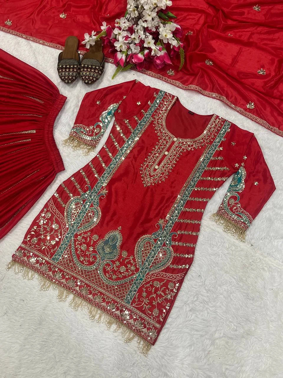 Stunning Designer Sharara Suit with Intricate Embroidery Work