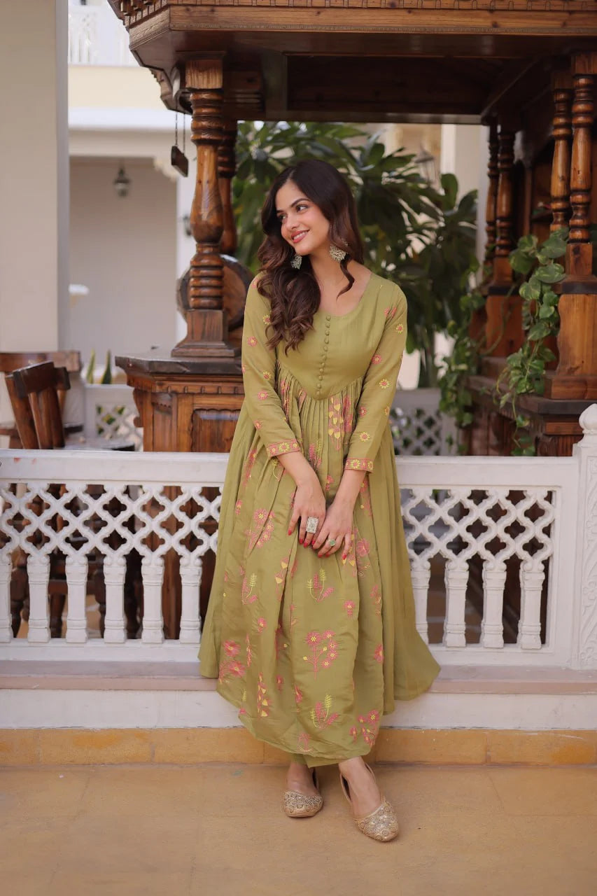 Everyday Elegant Embroidered Kurti with Comfortable Silk Pants