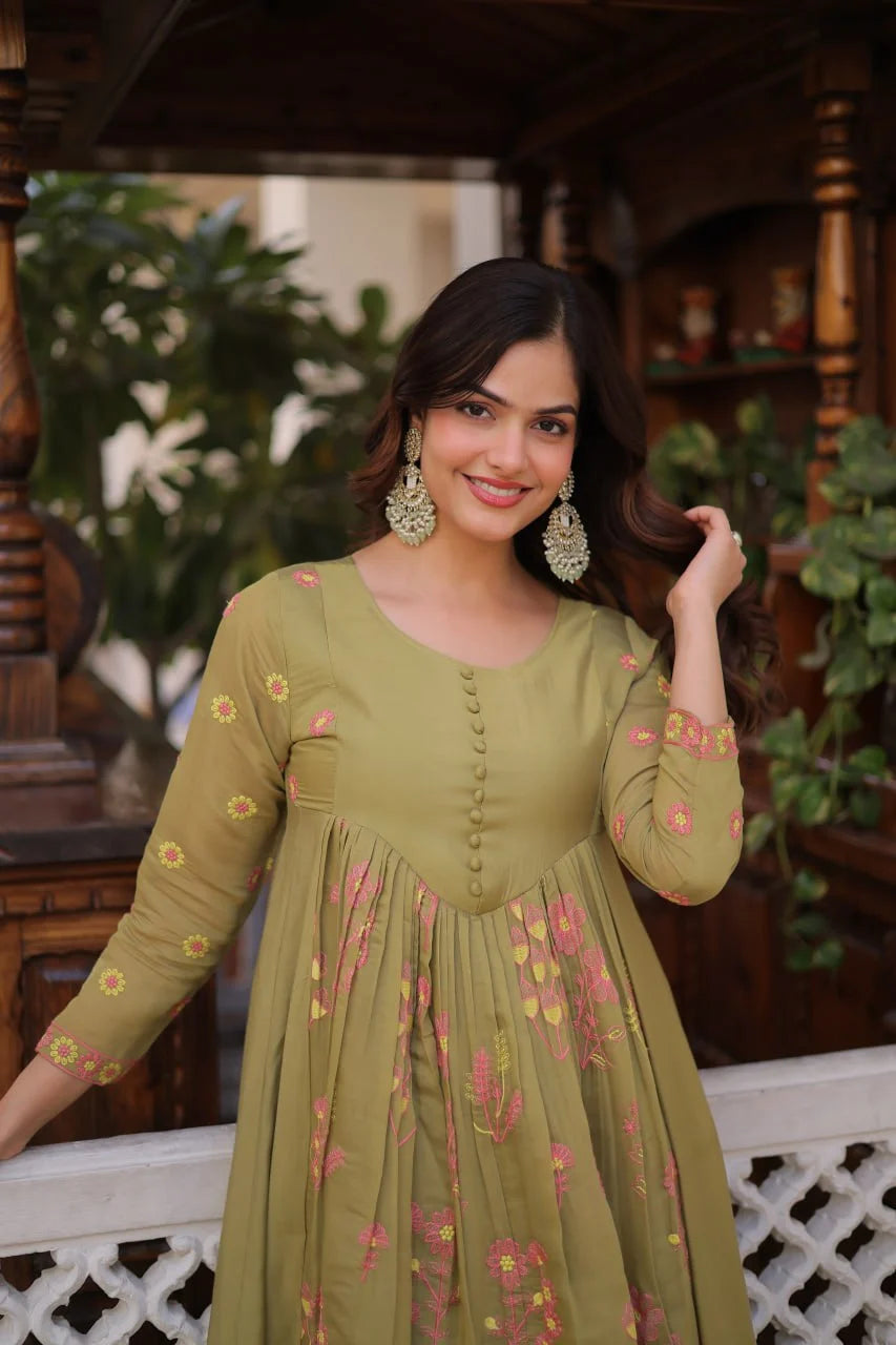 Everyday Elegant Embroidered Kurti with Comfortable Silk Pants