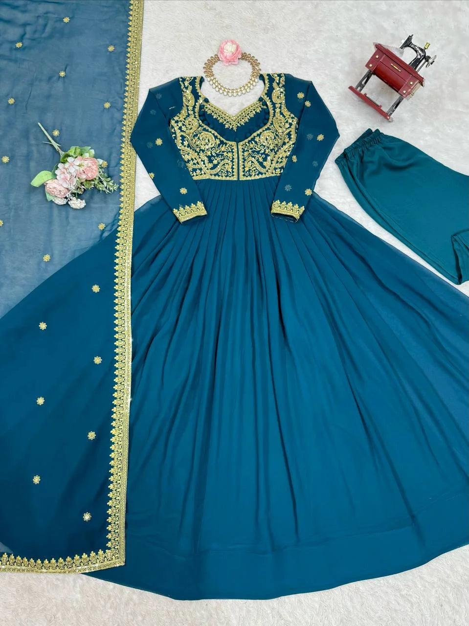 Luxury Embroidery Suit Ensemble with Micro Pant & Designer Dupatta