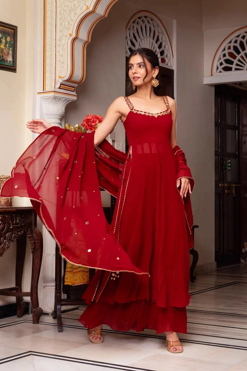 Red Shine: Premium Mirror Work Palazzo Set