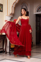Red Shine: Premium Mirror Work Palazzo Set