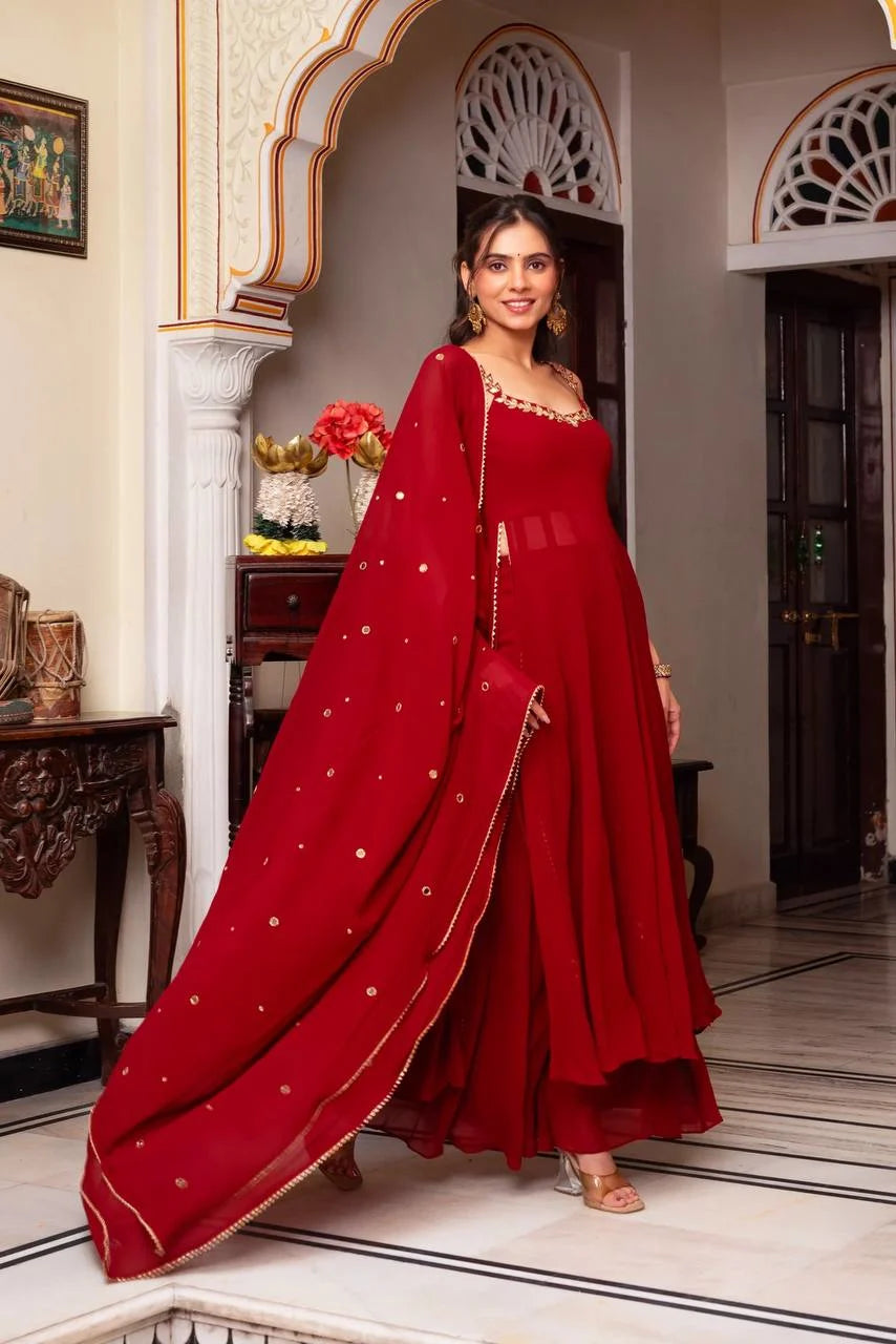 Red Shine: Premium Mirror Work Palazzo Set