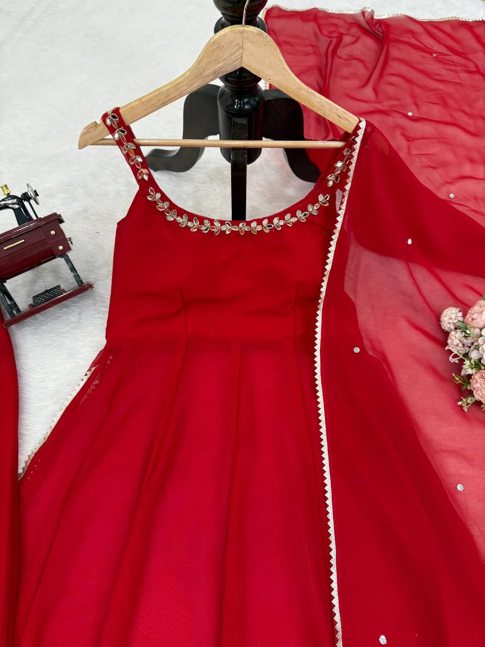Red Shine: Premium Mirror Work Palazzo Set