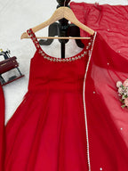 Red Shine: Premium Mirror Work Palazzo Set